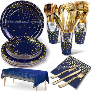 For Party Paper Plates Direct Manufacturer Hot-selling Polka Dot Gold-embossed <b>White</b> Background Disposable Tableware Parties - Product Image 6