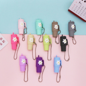 QYS <b>Mini</b> PVC Tumbler Cup Keychain Cute Flower Bag Charm Lightweight Plastic Key Ring <b>Backpack</b> Pendant Gift - Product Image 6