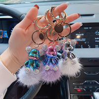 En gros Dessin Animé Électrolytique Couleur Porte-clés Pompon Porte-clés Ours Blingbling Porte-clés pour Dame (KC313C)