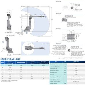 Bras robotisé industriel haute précision 105 kg, six axes, SP165-105, portée 3058 mm, nouveau modèle en stock / Garantie 1 an - Product Image 4
