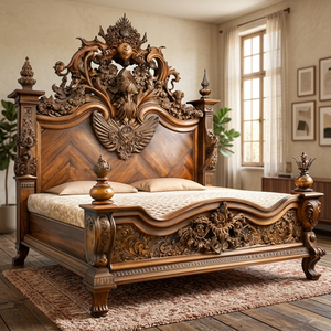 Cama de Matrimonio Tradicional de Lujo, Estilo Antiguo, Madera Maciza Tallada a Mano, Juego de Muebles para Recámara King Size - Product Image 4