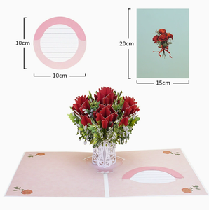Carte de vœux 3D pop-up en forme de bouquet de tulipes, estampage or rose, cadeau d'anniversaire pour mère, professeur, fête de Thanksgiving - Product Image 6
