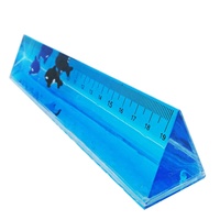 Règle aquatique en plastique PMMA acrylique en forme de triangle de 19 cm avec paillettes, sable mouvant, bulles liquides, huile, eau bleue