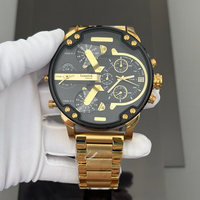 Montre-bracelet de luxe pour homme, grand boîtier, quartz, chronographe multi-fuseaux horaires, étanche 3 bars, bracelet en acier inoxydable doré, style hip-hop