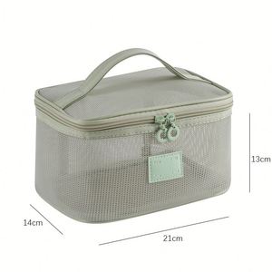 Sacs cosmétiques respirants avec fermeture éclair, organiseur de maquillage léger pour voyage en maille, trousse de toilette avec poignée - Product Image 4