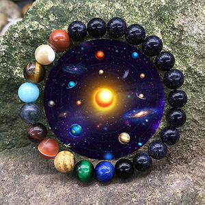 Pulsera elástica de piedras naturales para hombre y mujer, brazalete de piedras naturales, gemas, Galaxia negra, piedras de Lava, 8 planetas, 7 Chakras, B1361 - Product Image 5