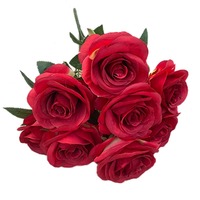 Vente en gros de bouquet de roses artificielles à 9 têtes pour mariage, décoration de Noël, de la Saint-Valentin et de la fête des mères, fausses fleurs