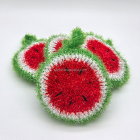 Éponge de nettoyage en maille crochetée à la main, adorable pastèque avec feuille, éponge à vaisselle
