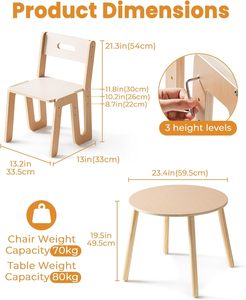 Ensemble <span class=keywords><strong>table</strong></span> et chaise en bois pour tout-petits, 2 chaises réglables en hauteur, pour enfants de 3 à 8 ans, bureau pour enfants, <span class=keywords><strong>table</strong></span> <span class=keywords><strong>multi</strong></span>-<span class=keywords><strong>activités</strong></span> - Product Image 2
