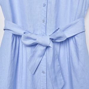 Vestido de Lino para Mujer, Cuello Redondo, Sin Mangas, Casual, Sólido, Fruncido, Natural, Ajustado, Midi, Formal, en Oferta - Product Image 6