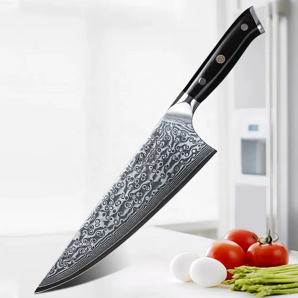 El hazırlanmış profesyonel mutfak bıçağı G10 kolu ile 9 inç şam şef bıçağı