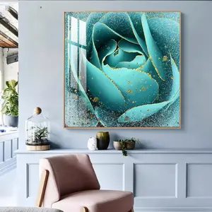 Moderne Luxus abstrakte Wandkunst Blumen Rose Bild und Drucke Kristall Porzellanmalerei für Wohnzimmer Heimdekoration als Geschenk