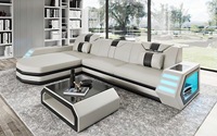Canapé d'angle moderne en cuir LED futuriste, très vendu, pour salon, ensemble de meubles en cuir véritable de haute qualité