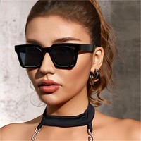 Kacamata Hitam Unisex Bingkai Tebal Persegi Gradasi Oranye UV400 Full Frame Klasik untuk Penggunaan Luar Ruangan