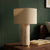 Lampe de table en travertin naturel au design rétro pour la décoration de la chambre à coucher d'un hôtel ou d'une villa, lampe de chevet avec base en pierre
