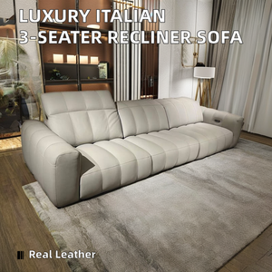 高級3シーターパワーヘッドレストリクライナーソファストレートラインデザインナパピアノキー本革モダン家庭用家具 - Product Image 2