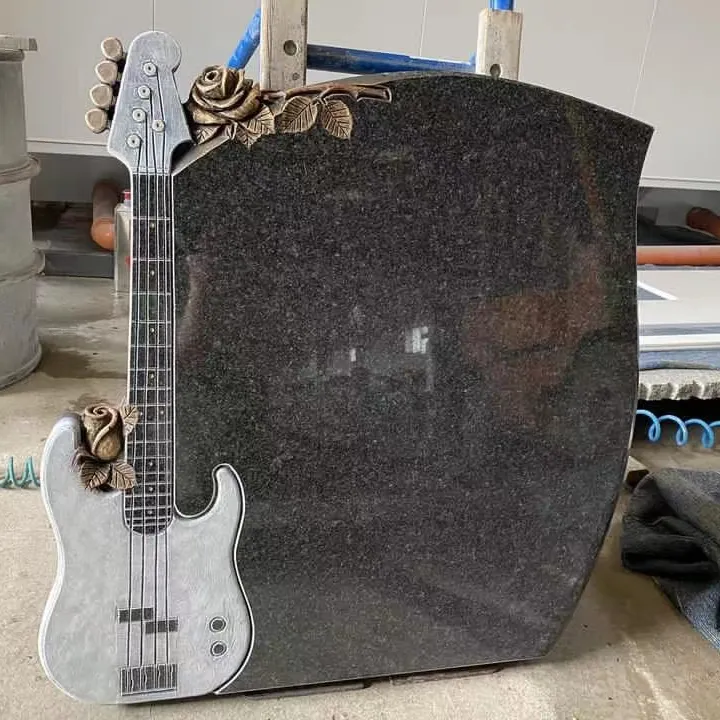 Kustom Headstone Desain Gitar Batu Nisan Hitam Tunggal Memorial Granit Headstone