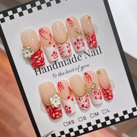 TSZS Faux Ongles à Presser Faits Main, Forme Cercueil, Longueur Moyenne, Automne, Motif Fleur 3D, Couleurs Or, Marron, Rouge, Nude, Réutilisables, Vente en Gros