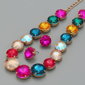 Collier en or avec strass multicolores, grand cristal incrusté, chaîne délicate pour clavicule, pour femmes - Product Image 6