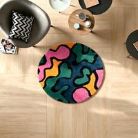 Tapis rond tufté à la main à blocs de couleur abstraits, forme ondulée vibrante, pour salon, chambre et décoration intérieure