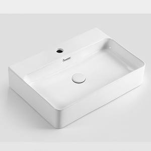 Lavabo Cuadrado de Cerámica para Encimera, de Una Pieza, con Montaje de Grifo de un Solo Orificio, Acabado Liso Pulverizado, para Baño - Product Image 1