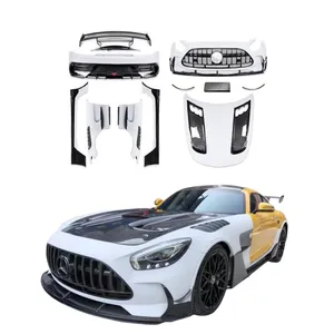 Kit bodi serat karbon gaya seri hitam, penyebar Fender bibir Bumper depan karbon setengah GTC GTS untuk Mercedes Benz AMG GT