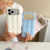 Coque de téléphone Preppy Clean 3D Puffer Grid pour iPhone 17 Pro Max 16 15 14 13, texture nuage, cadre ondulé, protection souple en silicone