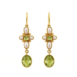 Pendientes colgantes chapados en oro vintage con peridoto y bisel de perlas de imitación para mujer, joyería de fiesta - Product Image 1