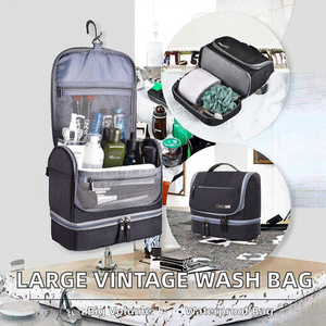 New Arrival Multi-function Large Capacity Double-layer Hanging Waterproof for Wash Bag PU Leather Vintage Zipper Men's - Product Image 2