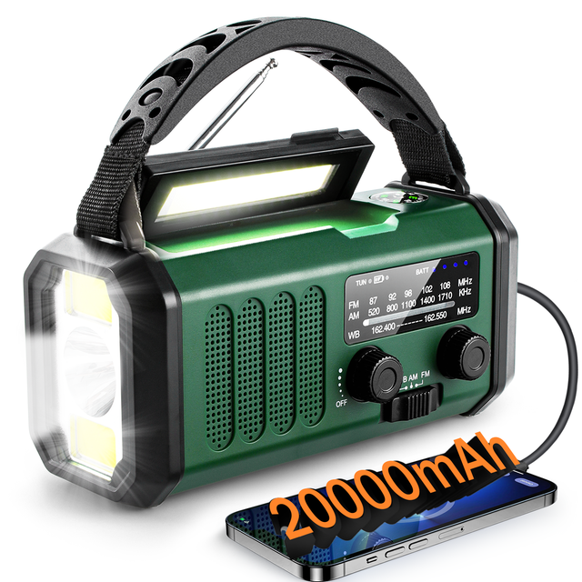 20000mAh Outdoor Solar Rechargeable Emergency Radio Hand Crank Powered Radio Factory Wholesale