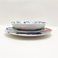 Service de table en céramique 12 pièces thème marin côtier : assiettes en porcelaine Homard, Crabe, Corail – Vaisselle de table vie marine pour la maison