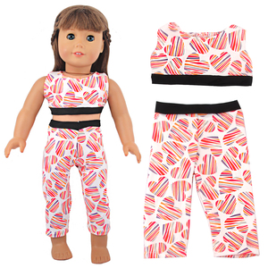 Set pakaian boneka anak perempuan, gaya Amerika, atasan dan celana panjang cetak hati warna-warni untuk boneka 18 inci - Product Image 3