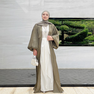 Loriya vêtements musulmans à la mode mince été ouvert Abaya Kimono manches bouffantes dubaï Abaya femmes robe musulmane - Product Image 6