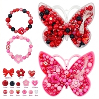 Kit de bijoux DIY en gros avec boîte papillon, perles acryliques rouges et breloques pour bracelets, fournitures de bricolage pour enfants