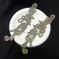 Applique de dentelle brodée de luxe faite à la main avec strass en cristal AB à coudre pour robe de mariée, accessoires de bricolage