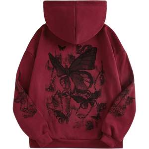 Sudadera con capucha gráfica personalizada para mujer, de manga larga, con bolsillo, diseño de mariposa y cadena. - Product Image 1