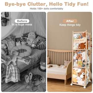 Support de rangement en bois pour jouets d'animaux mignons avec roues de frein, boîte de rangement de jouets peu encombrante, boîte de rangement pour animaux remplie de grande capacité - Product Image 5