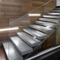 Escalier Flottant Américain Moderne en Bois Massif pour Intérieur, Limon Invisible, Rénovation de Maison Préfabriqué