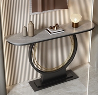 Table de console murale semi-circulaire de luxe en pierre pour hall d'entrée, style chinois minimaliste, nouvelle collection