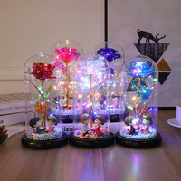 Rose LED sous Cloche en Verre, Fleur Artificielle Lumineuse, Cadeau Romantique pour la Saint-Valentin, Anniversaire, Vente en Gros