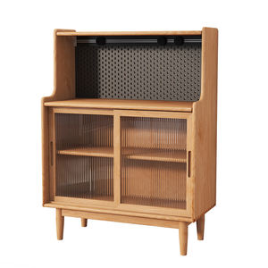 Buffet moderne en bois massif pour petits salons, armoire de rangement murale avec panneau perforé, style japonais simple pour le thé - Product Image 5