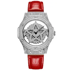 Jam tangan kuarsa wanita mewah dengan desain baru tali kulit tahan air dan aksesori Fashion Dial Putar berlian