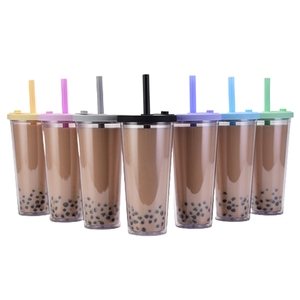 Custom logo BPA free clear tumbler cup 24oz plastic double wall reusable bubble milk tea cup