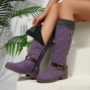 Botas vaqueras de mujer OEM/DOM, de gamuza, hasta la rodilla, estilo western, tacón plano, cómodas, impermeables, con diseño sólido y flexibles. - Product Image 3