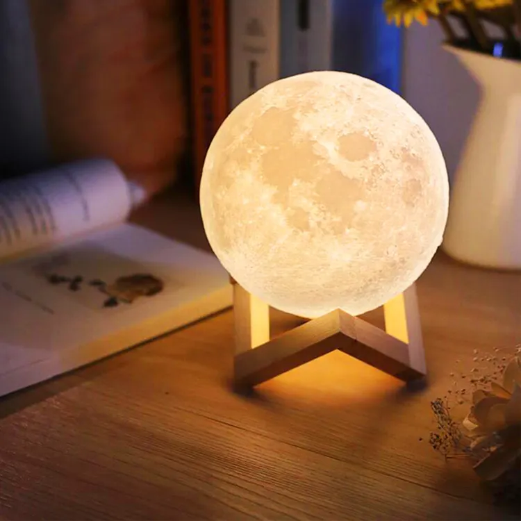 Factory wholesale 15 cm hot Amazon Best Selling 16color New 3D print rechargeable battery gift Portable Moon Lamp