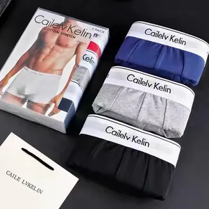 Cuecas boxers masculinas de algodão sólido macio respirável de alta qualidade com logotipo personalizado OEM e cintura alargada com bolsa em U
