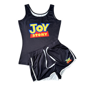 Conjunto de pijama corto para <span class=keywords><strong>mujer</strong></span>, conjunto de dos piezas con estampado de dibujos animados, venta al por mayor - Product Image 3