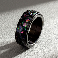 Offre Spéciale 8MM Noir Ormeau Shell Rotatif En Acier Inoxydable Hommes Punk Anneau Shell Anxiété Fidget Anneaux Soulager Le Stress
