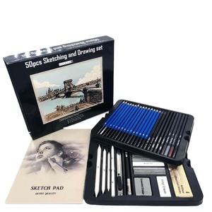 50 pezzi di arte professionale forniture con disegno e disegno a <span class=keywords><strong>matita</strong></span> e vari strumenti di disegno in scatola di cartone per disegnare e disegnare - Product Image 1
