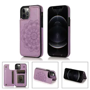 Untuk iPhone 12 Pro Dompet Case Mandragora Timbul Pola PU Kulit Penutup Magnet Slot Kartu Pemegang Ponsel Case untuk iPhone 12